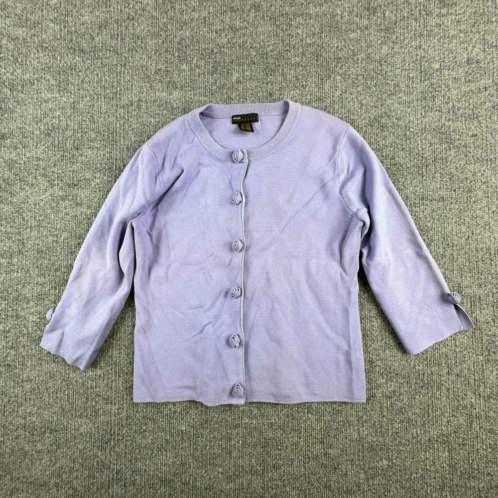 Grace Elements Cardigan Sweater Womens Petite P/S Purple Silk Blend Button Front